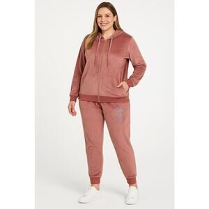 3X Pink Velour Rhinestone Tracksuit Lounge Set Y2K Glam Cozy Glam Soft Retro